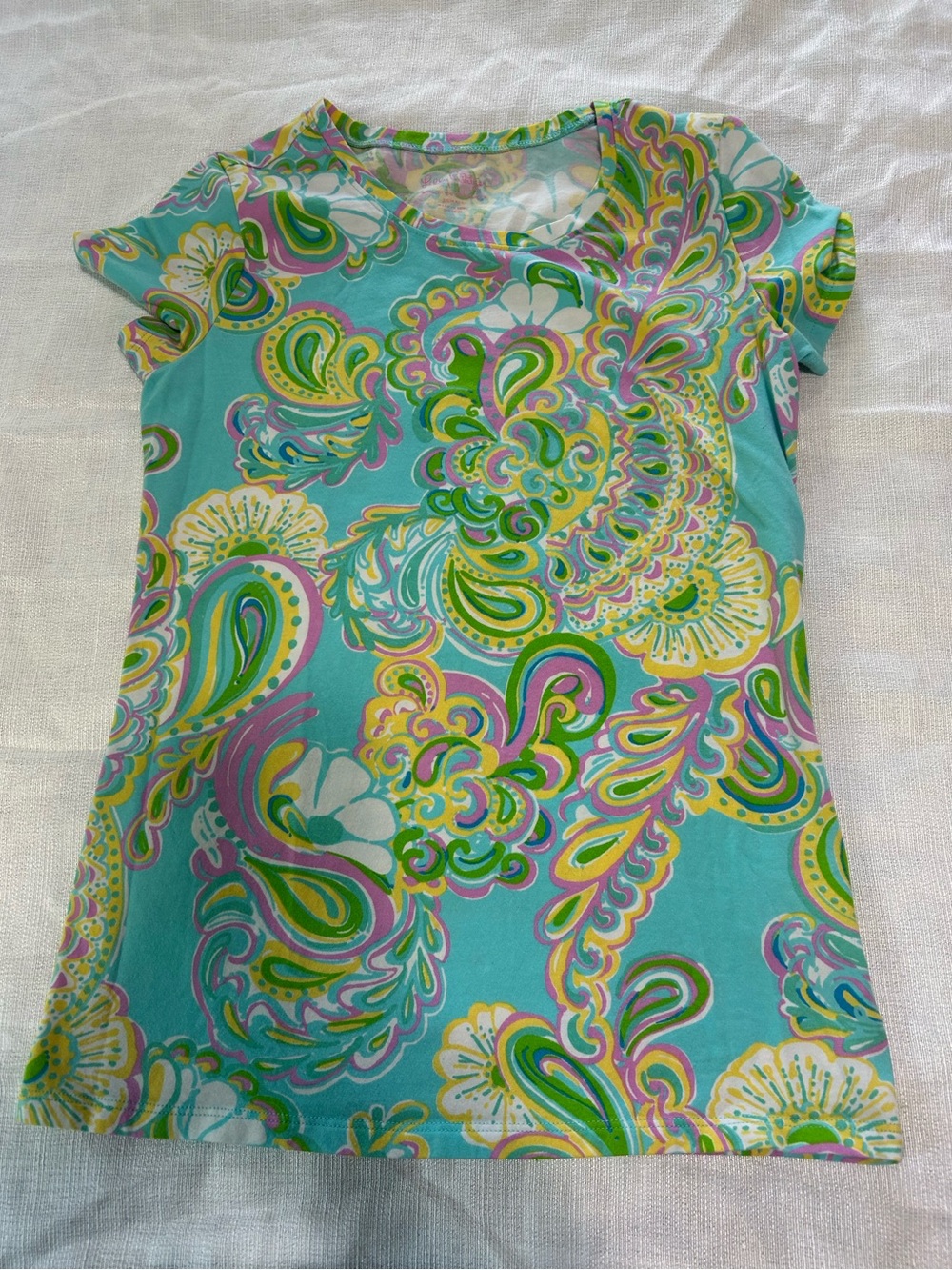 Lilly Pulitzer Pastel Swirl Paisley Tee in Turquoise, Pink, Yellow, Green